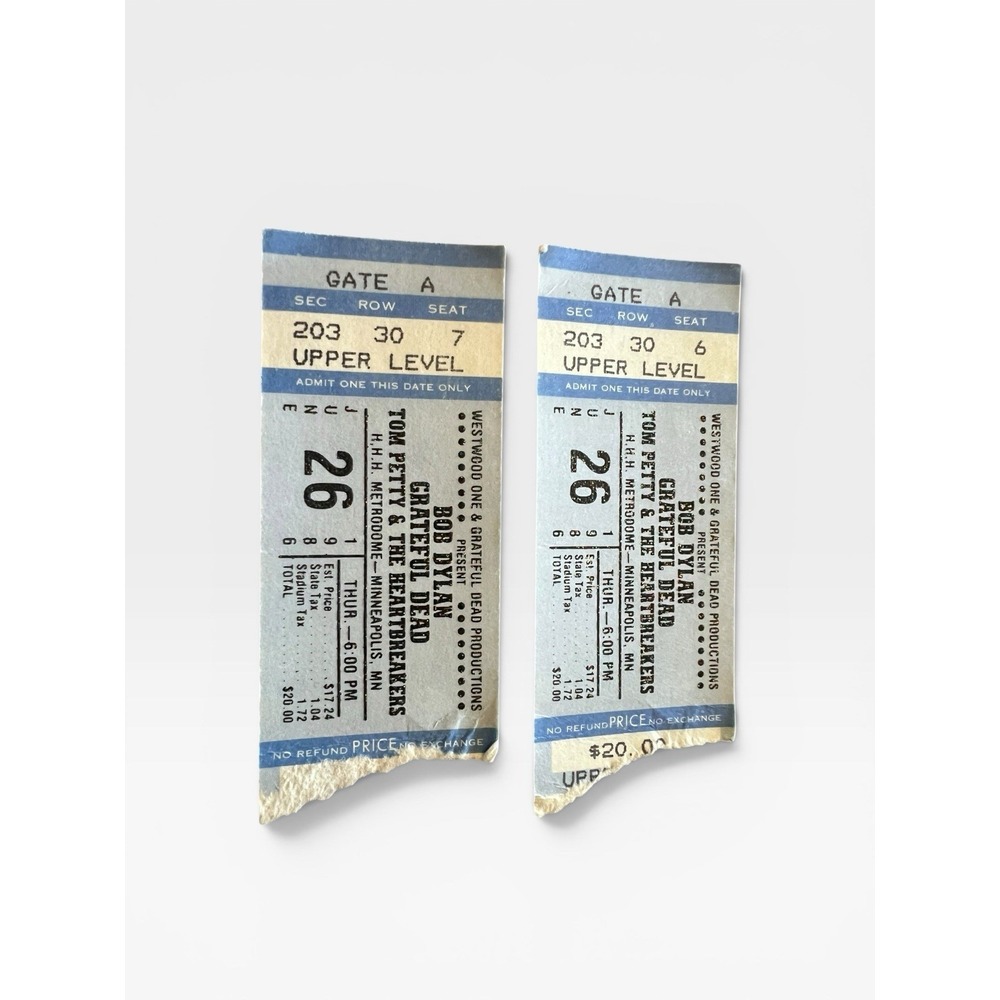 1986 Bob Dylan Grateful Dead Tom Petty Concert Ticket Stubs Pair Metrodome